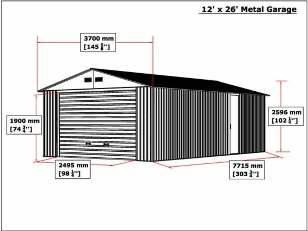 12x26 Steel Car Garage Shed Free 3 Day Delivery . - Image 2