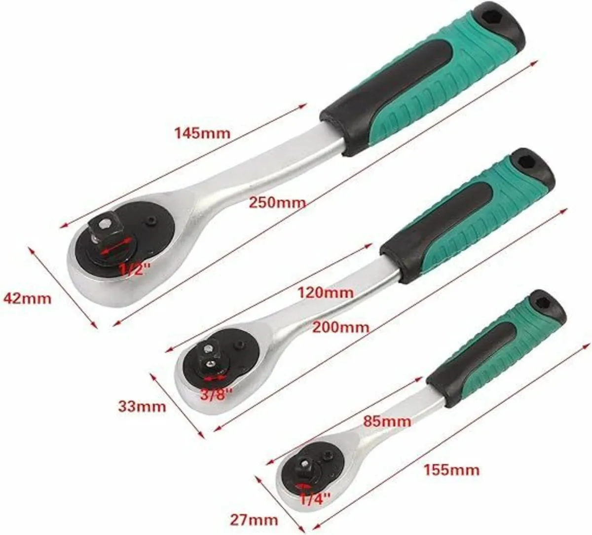 72 Teeth Ratchet Handle Set 3PCs 1/2", 3/8" & 1/4"