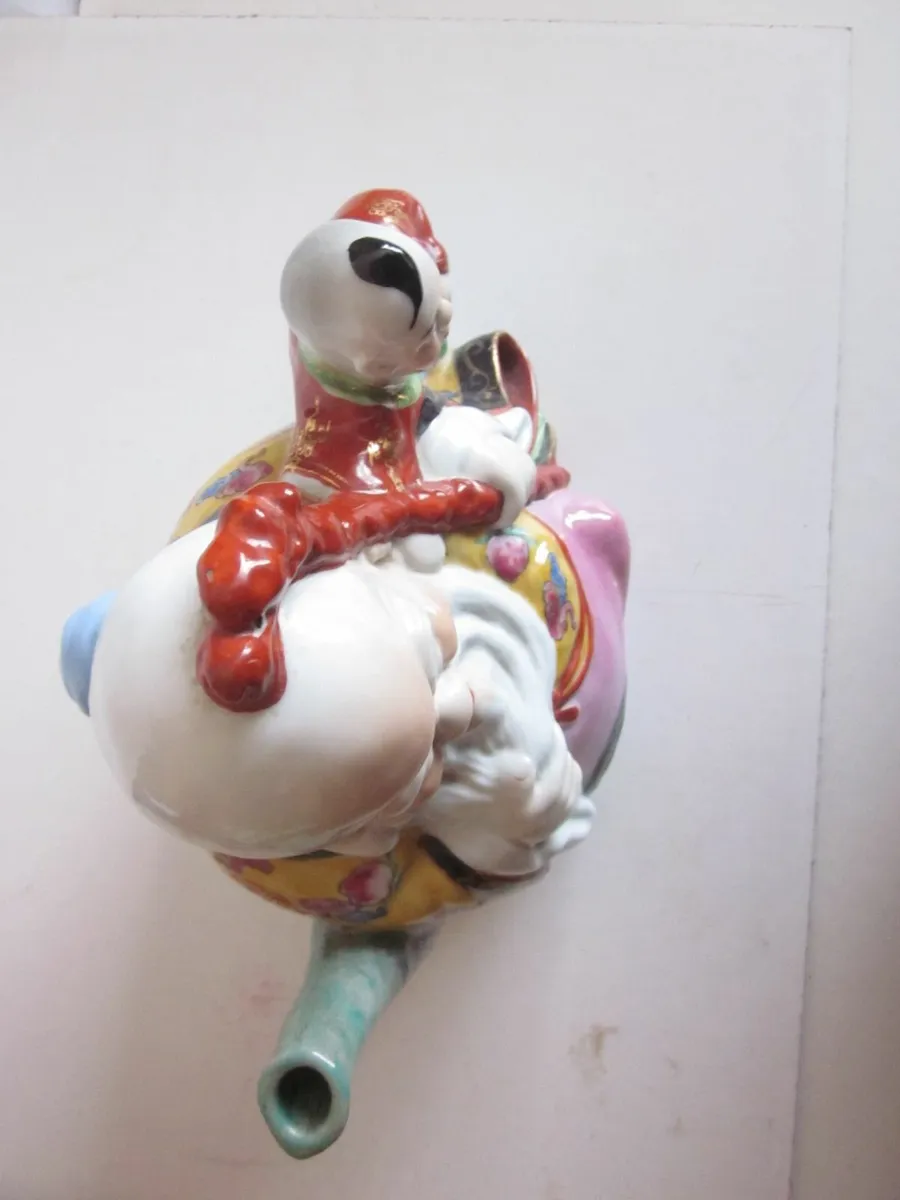 Antique  Chinese Pottery Shou Lau and Boy Teapot - Image 2
