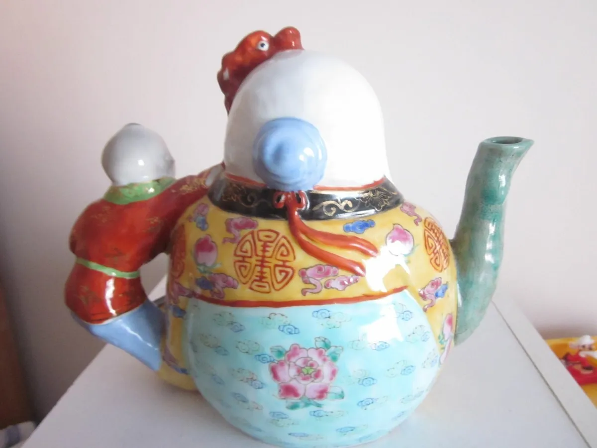Antique  Chinese Pottery Shou Lau and Boy Teapot - Image 4