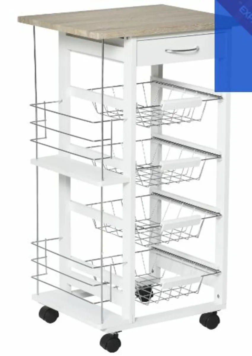 Multi-Use Kitchen Island Trolley w/ 4 Baskets 2 - Image 2