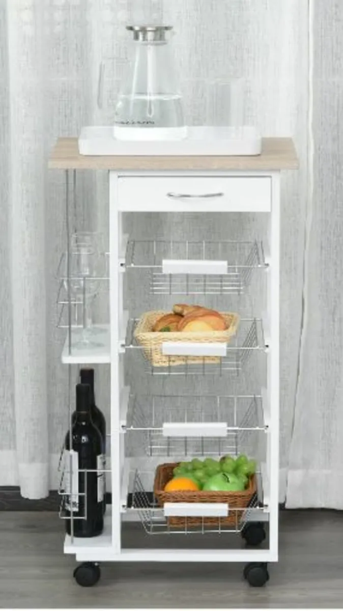 Multi-Use Kitchen Island Trolley w/ 4 Baskets 2 - Image 3