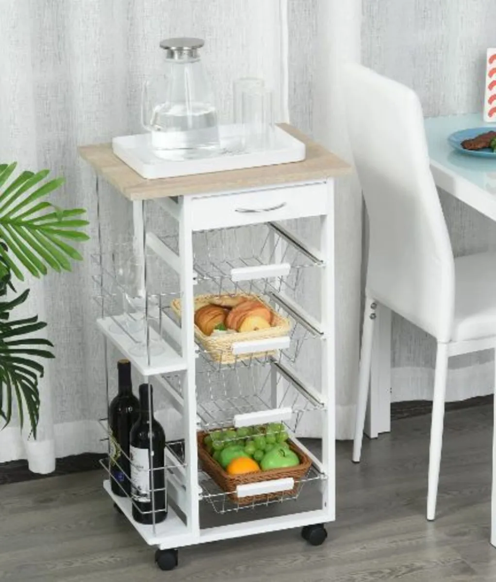 Multi-Use Kitchen Island Trolley w/ 4 Baskets 2 - Image 1
