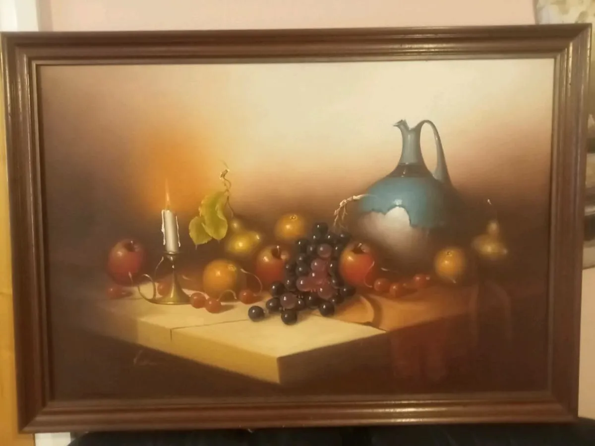 Large Still Life Framed Canvas Painting - Image 1