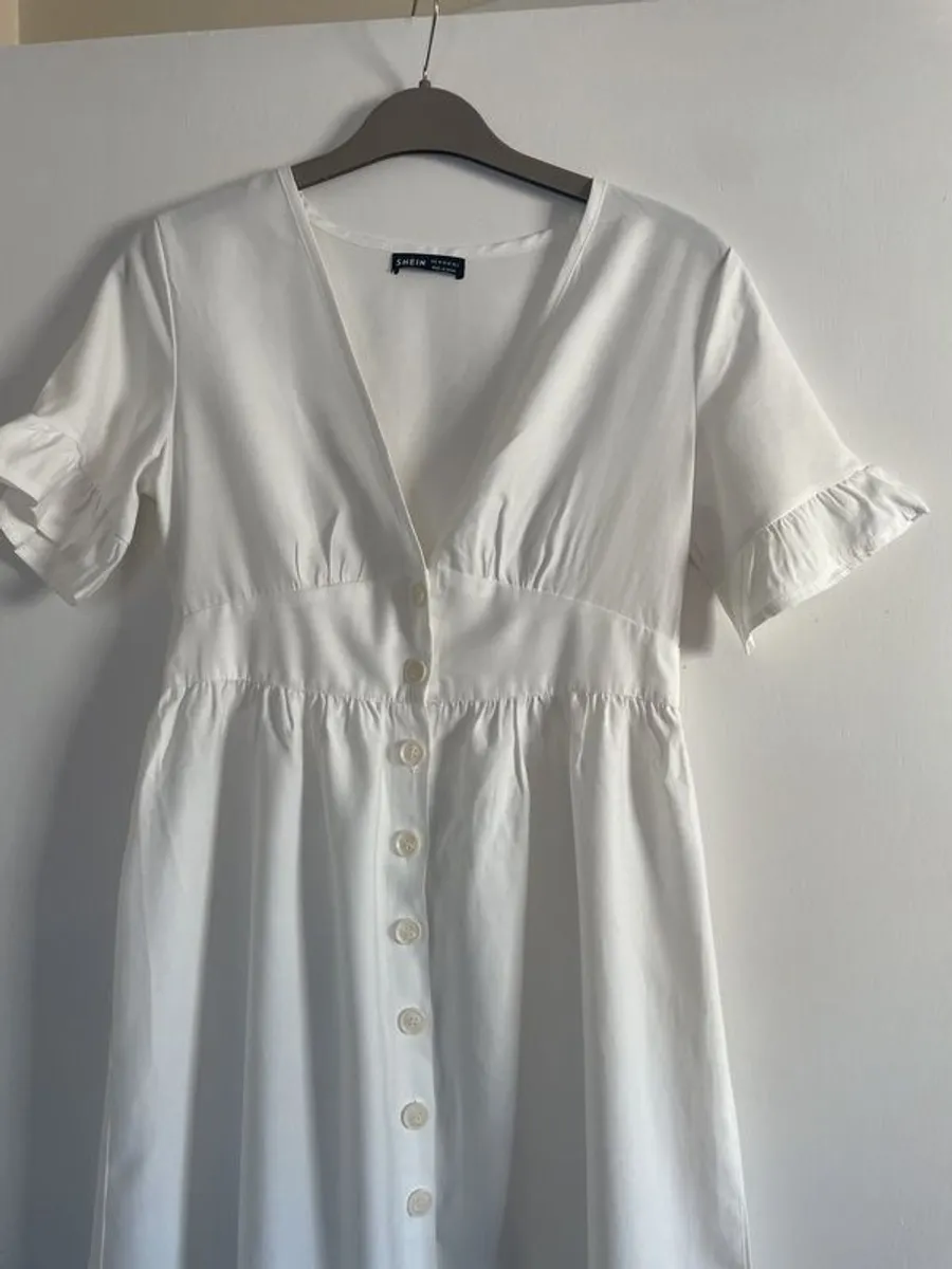 White midi dress  button Down Ruffle Cotton Linen - Image 3