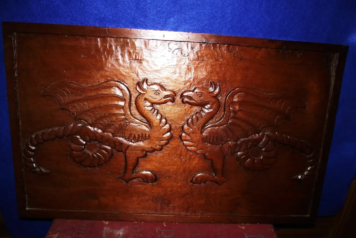 Large Hand Carved Wooden Plaque - Image 1