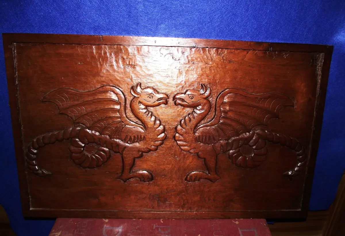 Large Hand Carved Wooden Plaque - Image 2