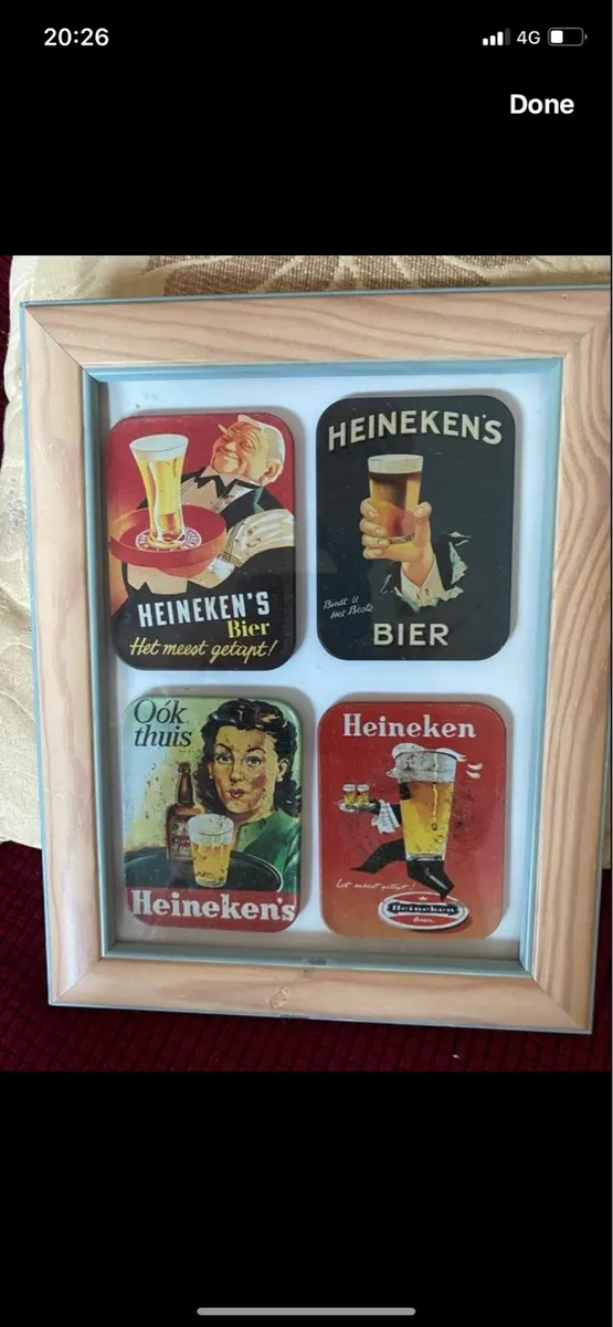 Framed Vintage Heineken Metal Coasters (4) - Image 1