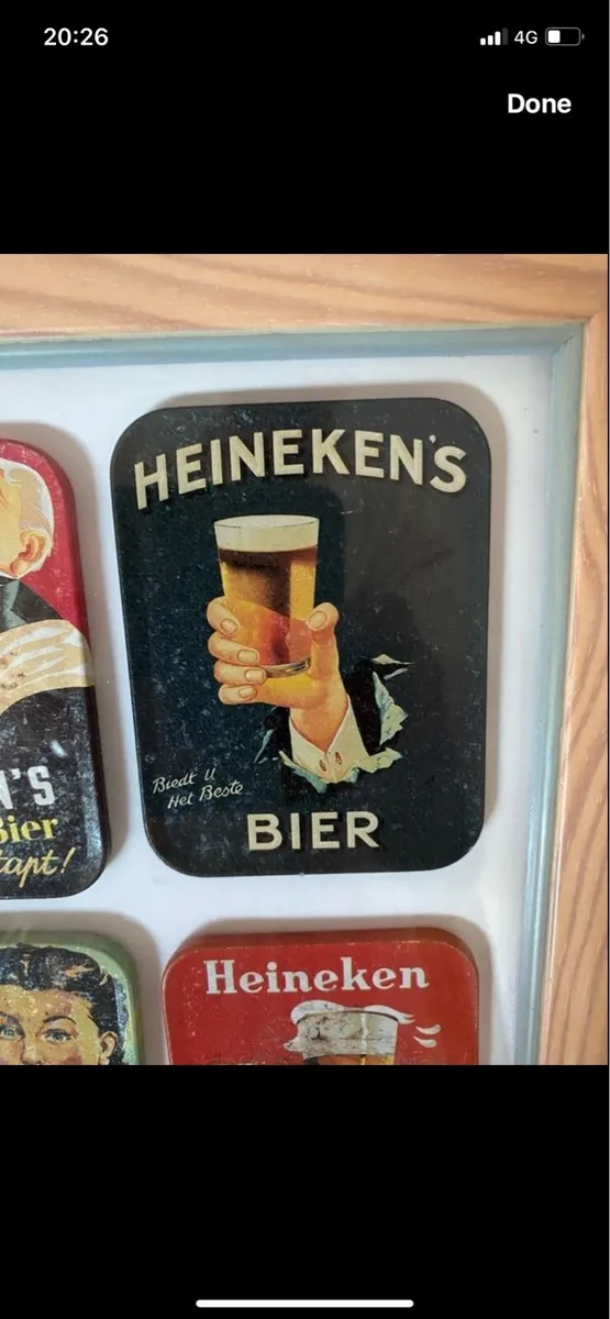 Framed Vintage Heineken Metal Coasters (4) - Image 3