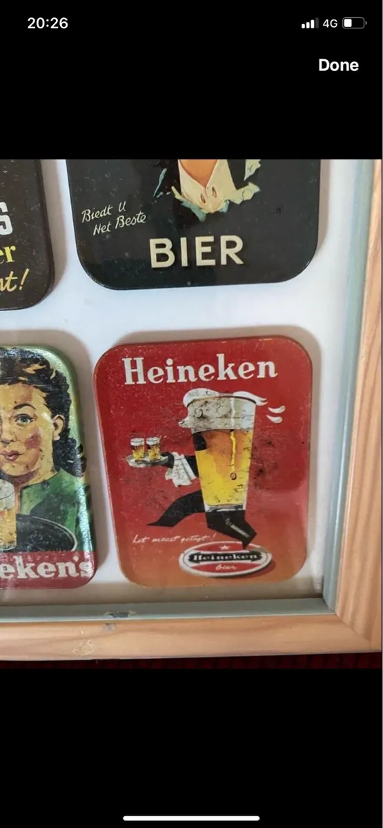 Framed Vintage Heineken Metal Coasters (4) - Image 4