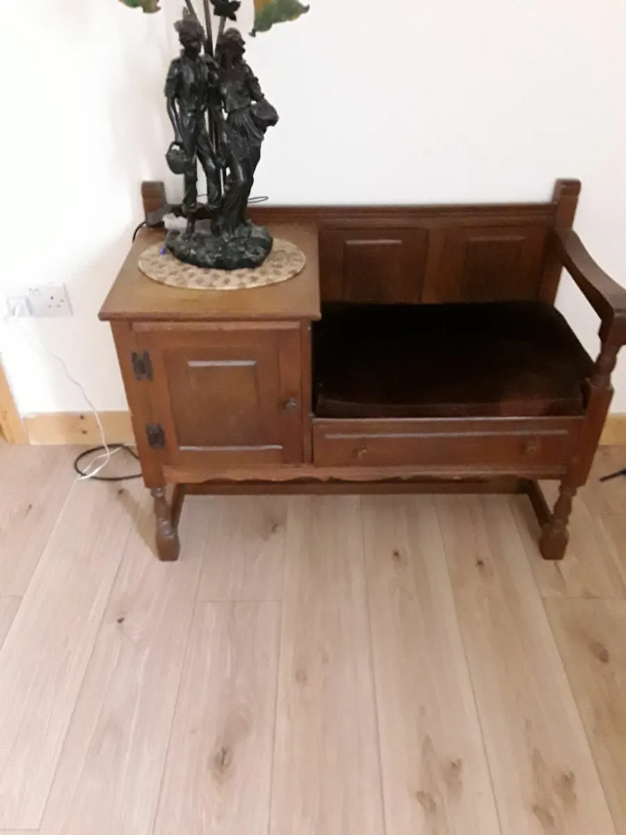 Solid oak antique phone table one draw - Image 1