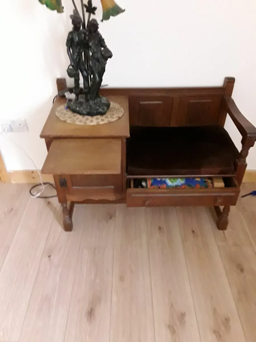 Solid oak antique phone table one draw - Image 3