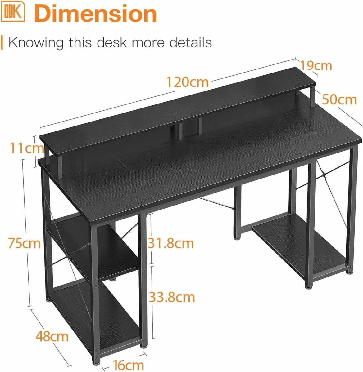 Computer Desk Shelves 120x50cm Storage Office Desk - Image 3