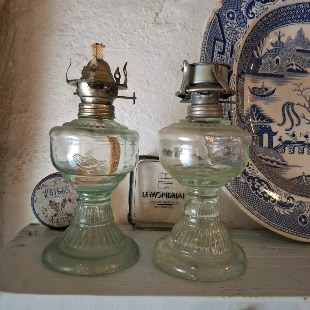 Pair of Glass Oil Lamps - Image 1