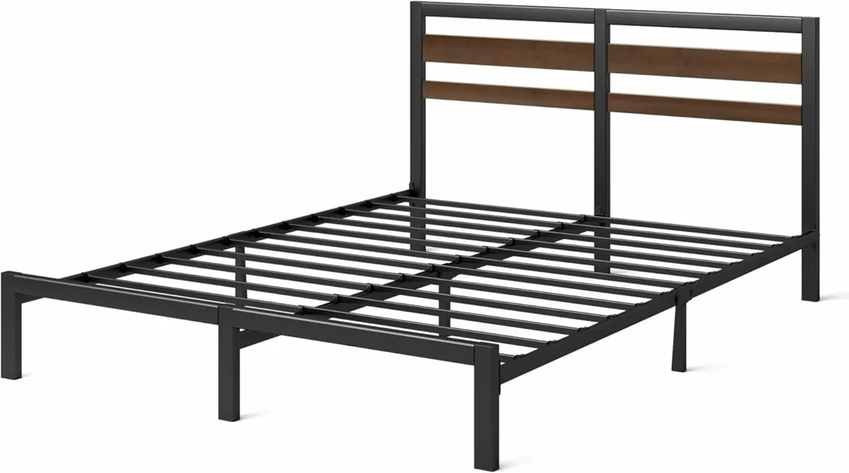 Double Bed Frame 135x190cm Black Brown - Image 2