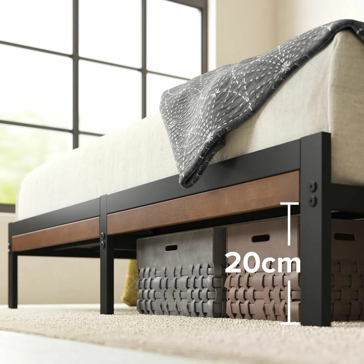 Double Bed frame 135x190cm slat support Brown - Image 2