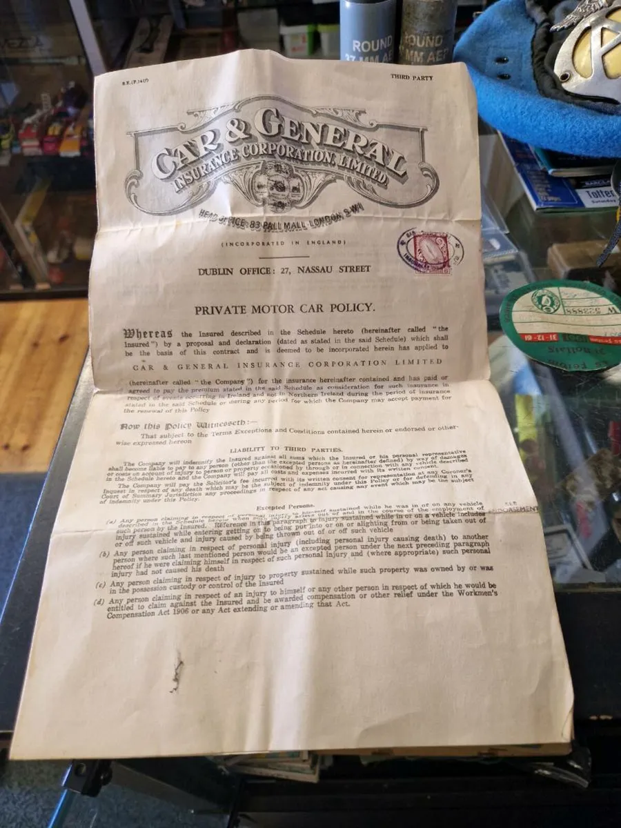 Vintage 1930's Car Insurance Policy Tax Disc - Image 2