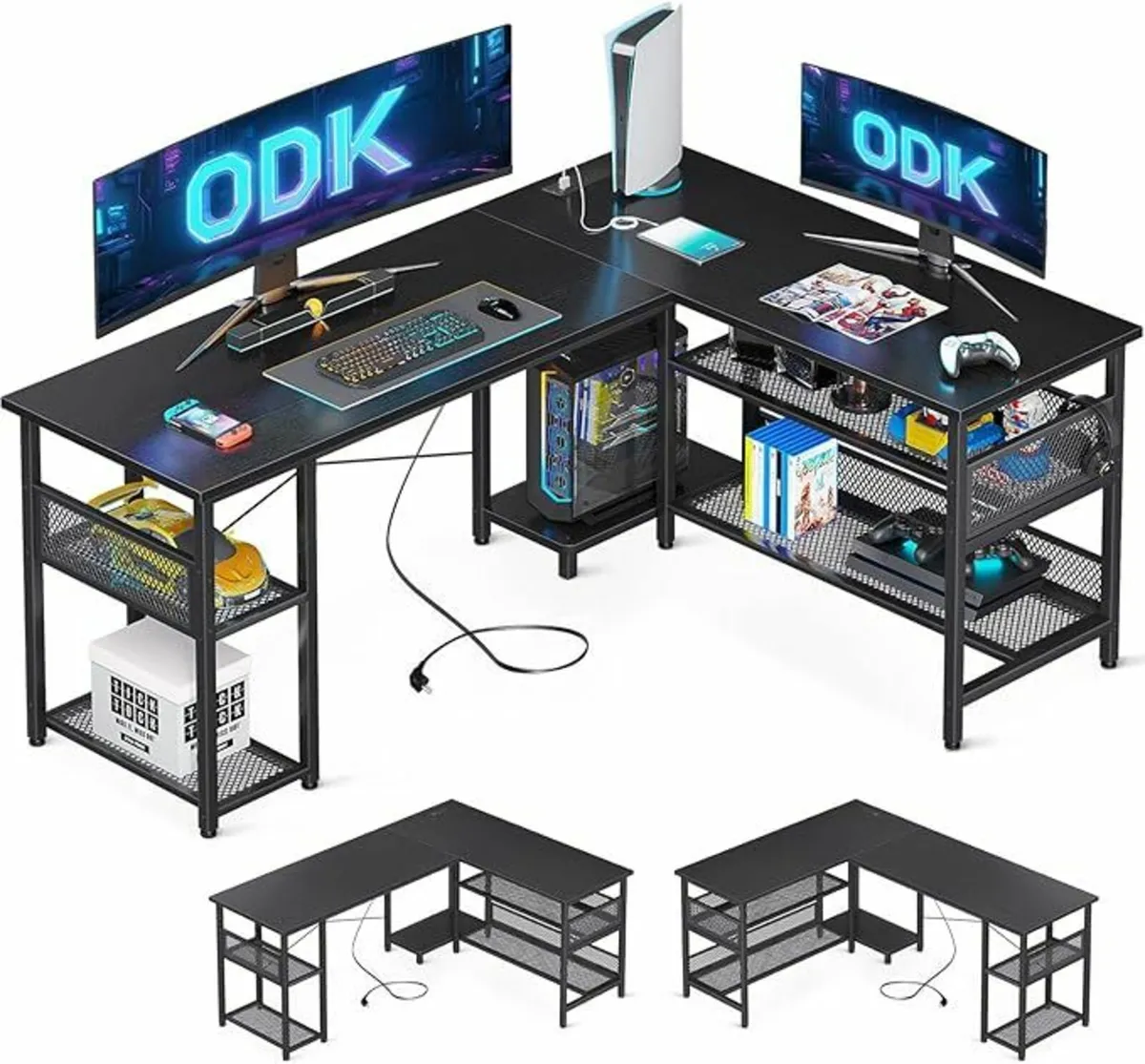 L Shaped Gaming Desk, 150x102cm Desk Office Black - Image 2