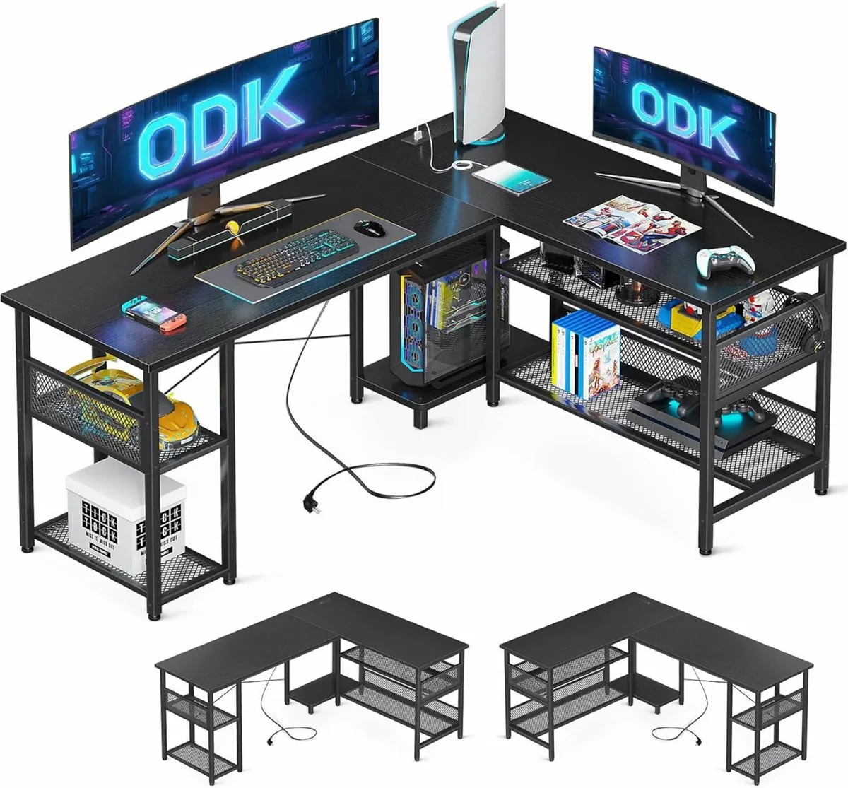L Shaped Gaming Desk, 150x102cm Desk Office Black - Image 3