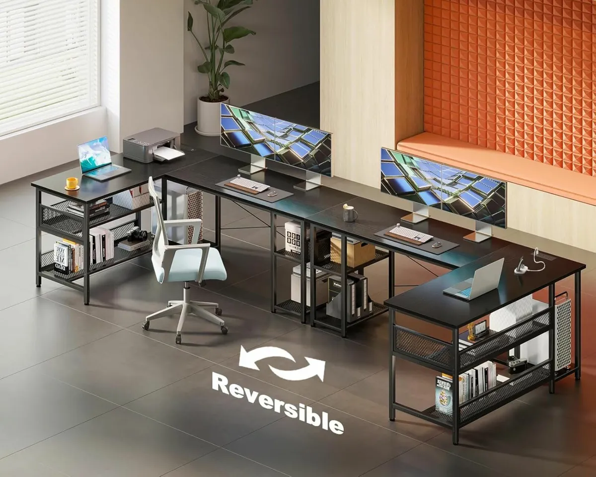 L Shaped Gaming Desk, 150x102cm Desk Office Black - Image 1