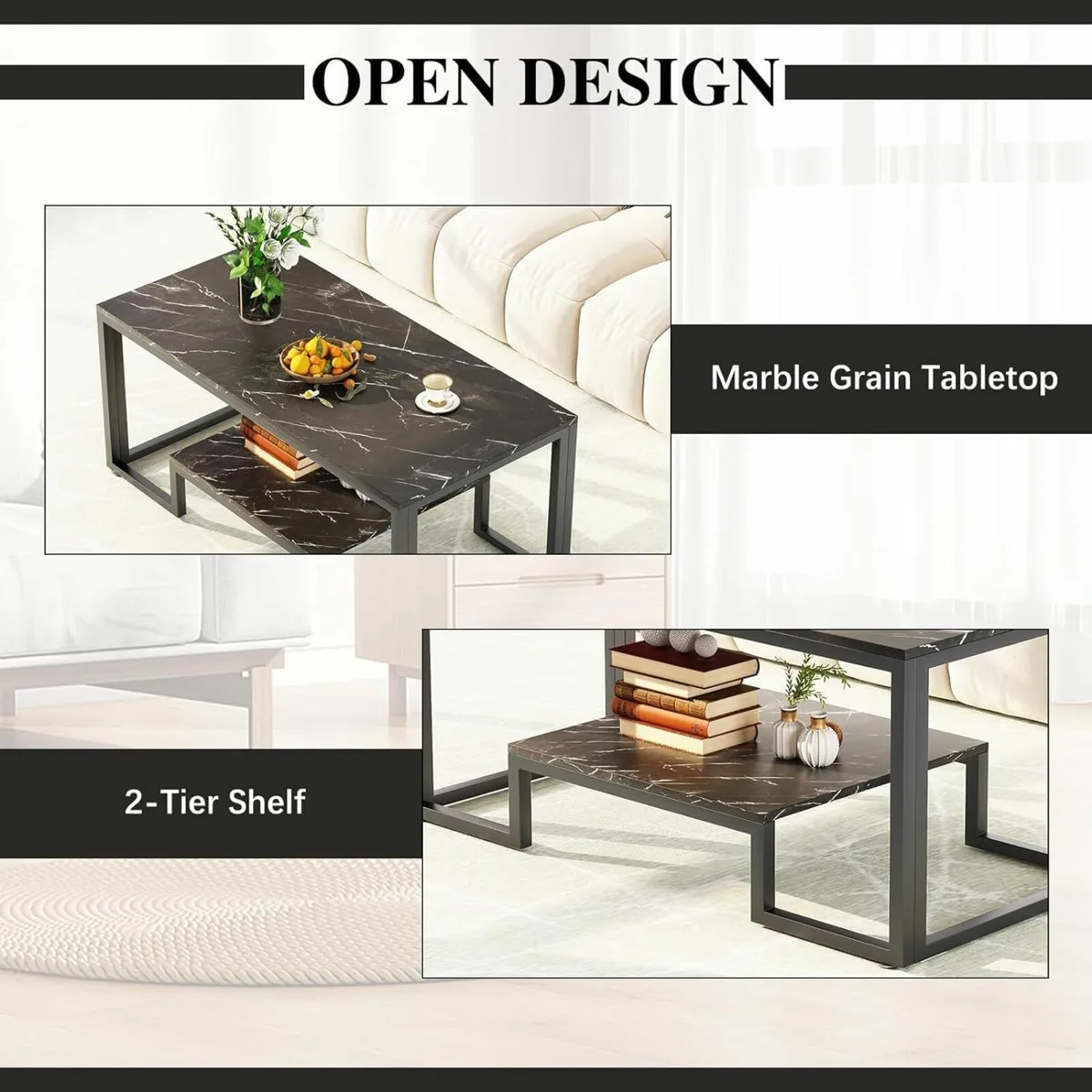 2 Tier Coffee Table Center Living Room 100x50cm - Image 4