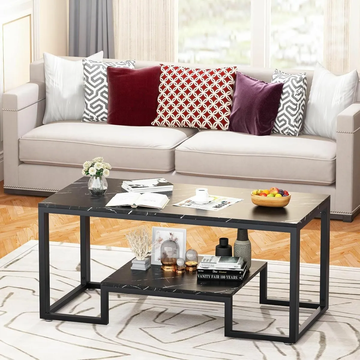 2 Tier Coffee Table Center Living Room 100x50cm - Image 1