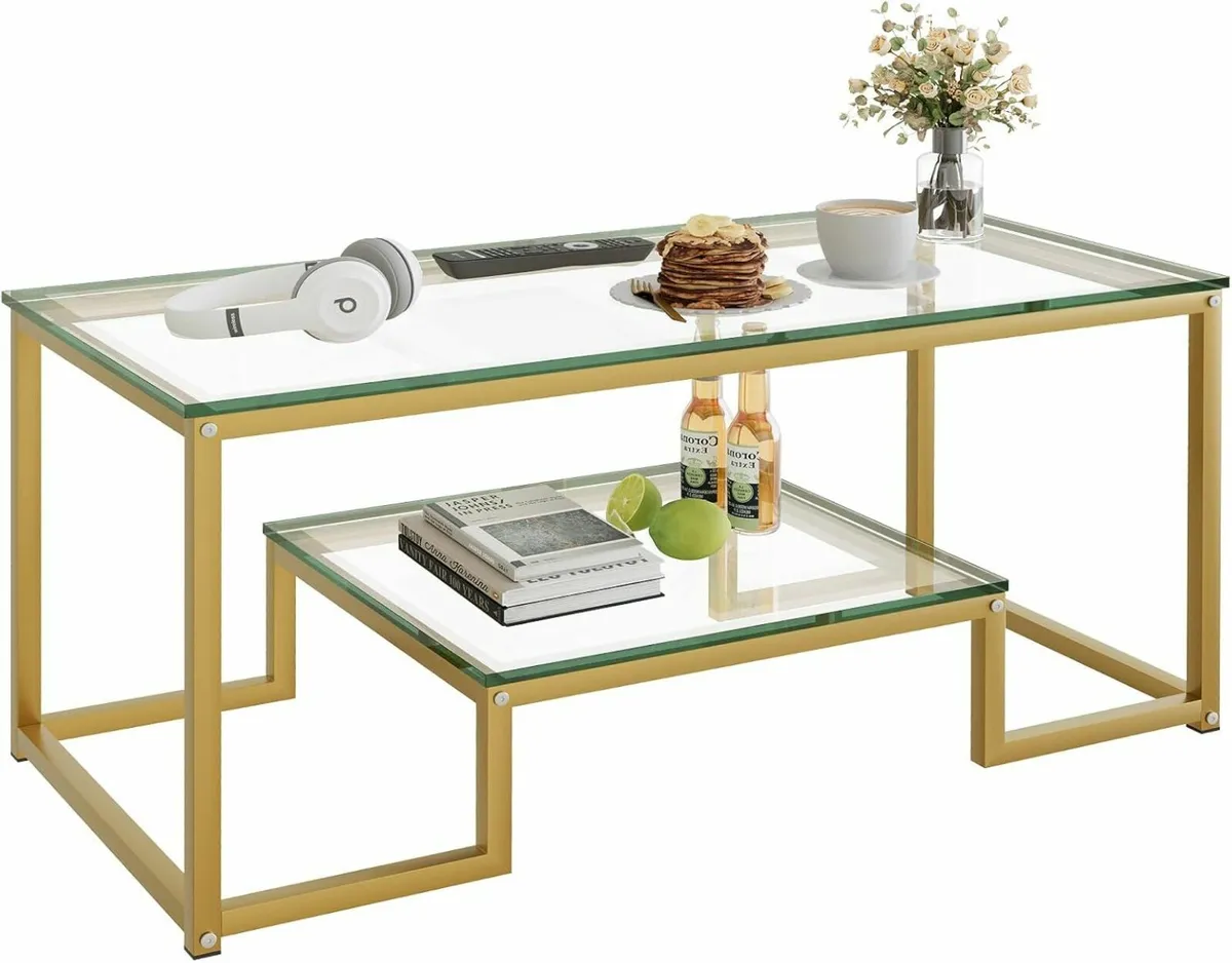 2 Tier Coffee TableLiving Room Table Gold 100x45cm - Image 2