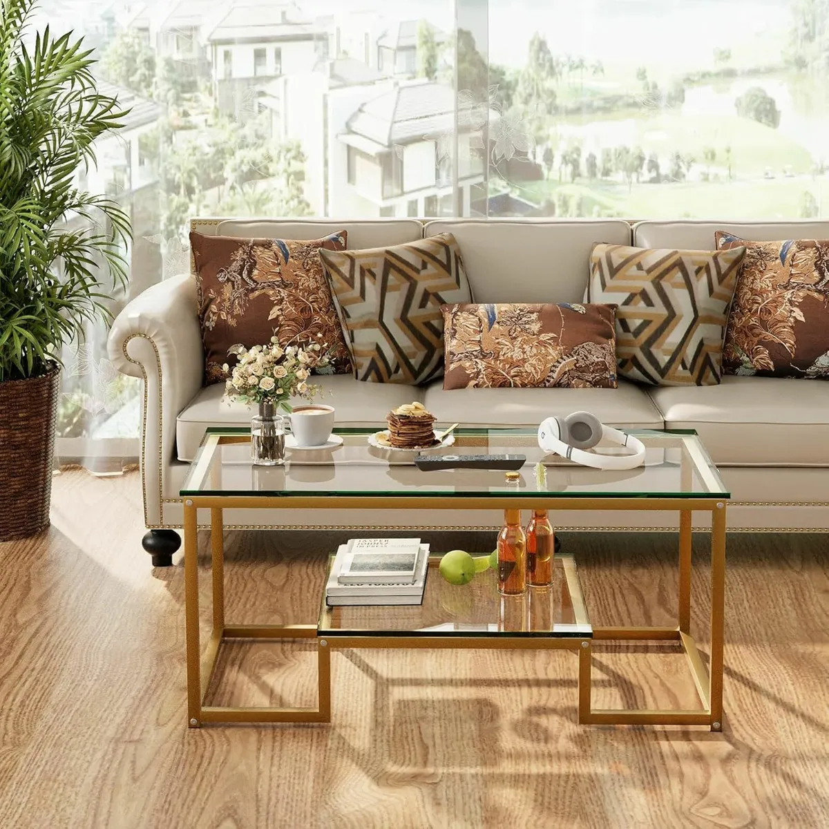 2 Tier Coffee TableLiving Room Table Gold 100x45cm - Image 3