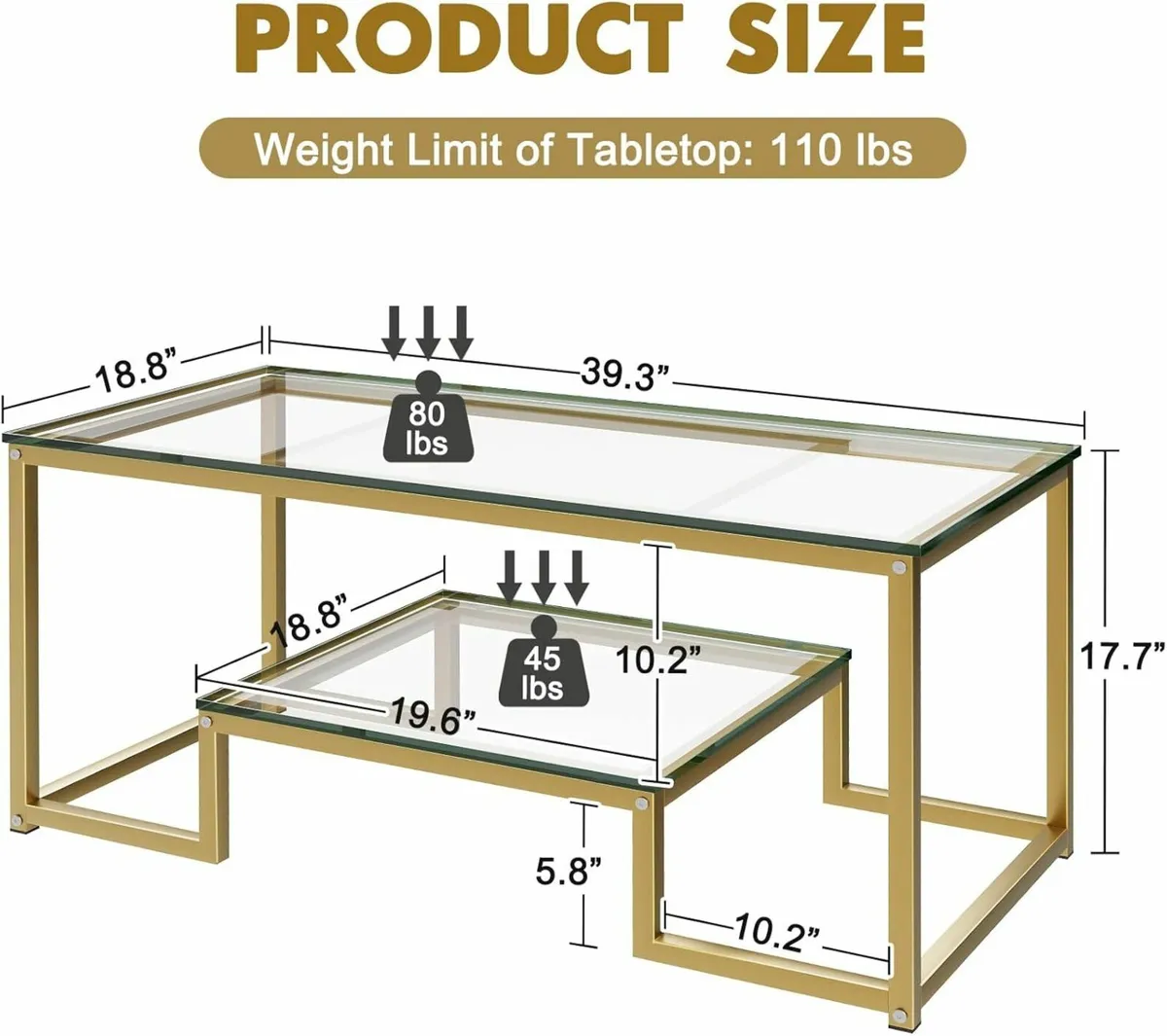 2 Tier Coffee TableLiving Room Table Gold 100x45cm - Image 4