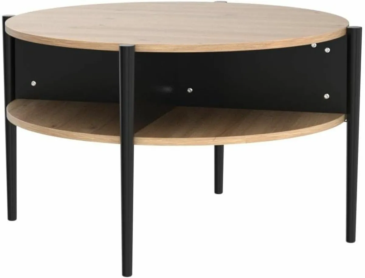 Wood Round Coffee Table 2-Tier Storage Living Room - Image 2