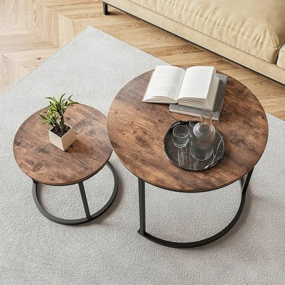 Living Room Round Coffee Table Set of 2 Office - Image 1
