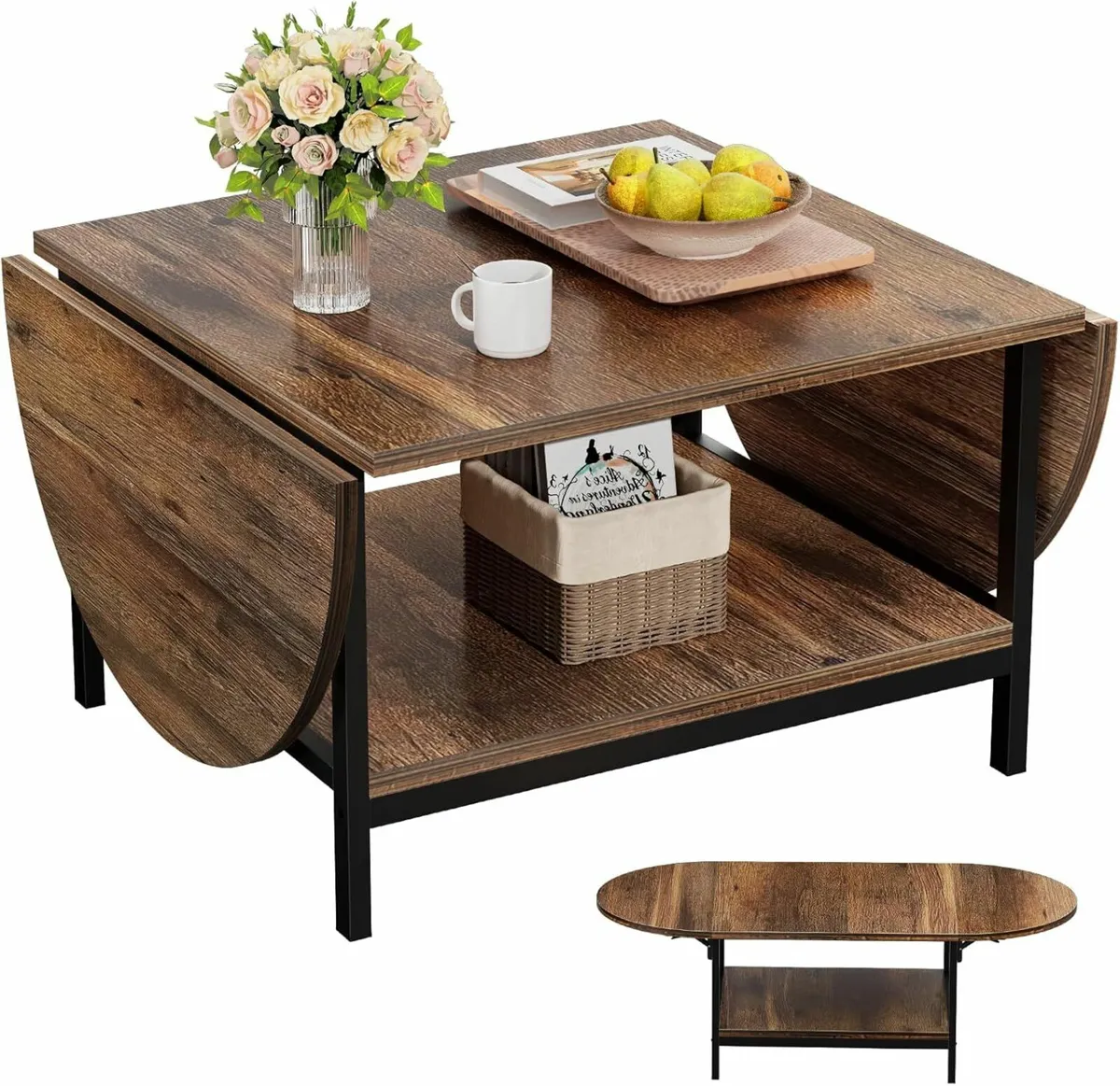 2-Tier Small Folding Coffee Tables Storage - Image 1