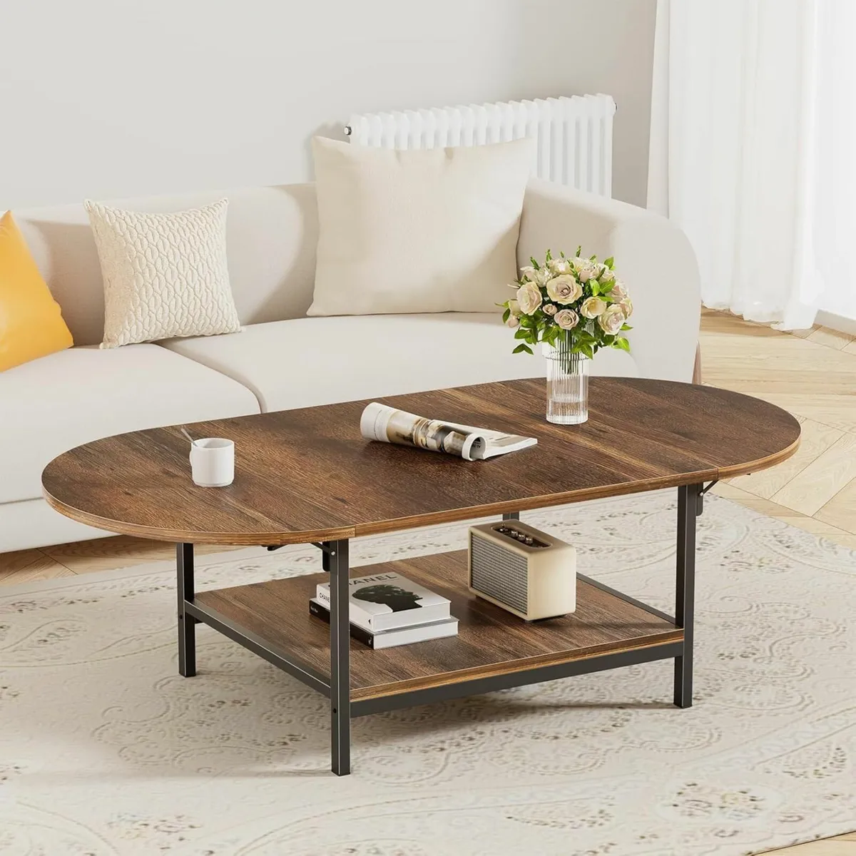 2-Tier Small Folding Coffee Tables Storage - Image 2