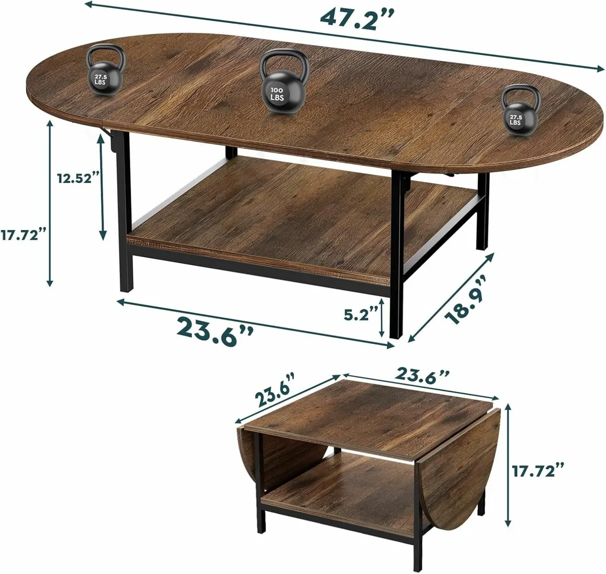 2-Tier Small Folding Coffee Tables Storage - Image 3