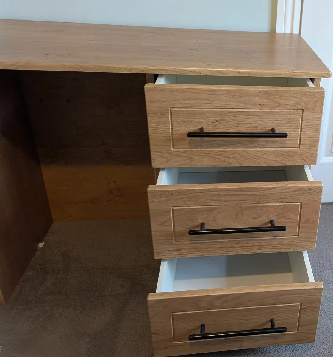 Oak Veneer Desk - Small Desk 3 Drawers - Image 2