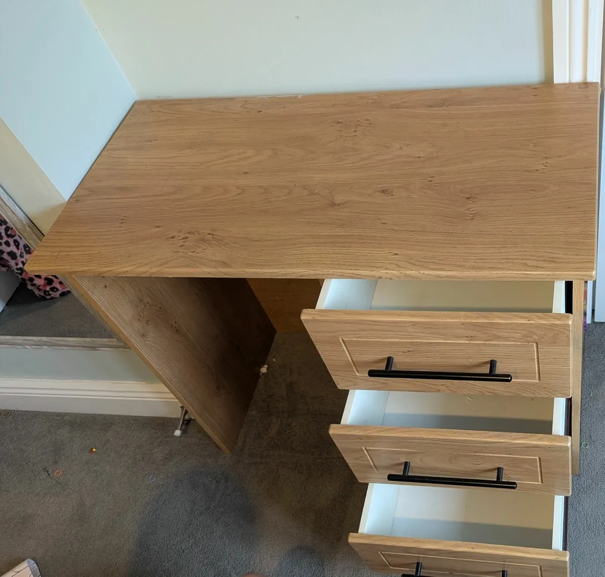 Oak Veneer Desk - Small Desk 3 Drawers - Image 3