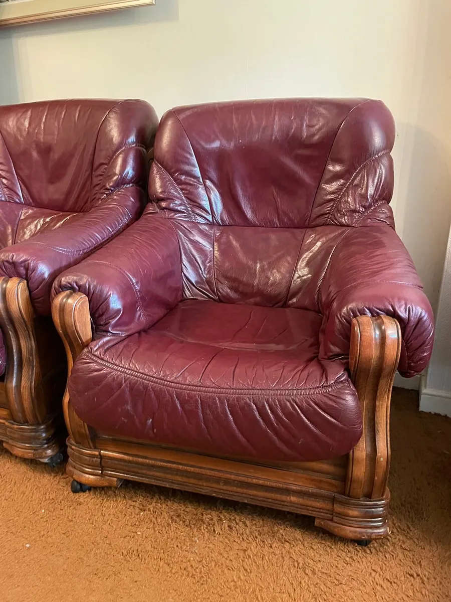 Pair of Vintage Burgundy Leather Armchairs with Wo - Image 2