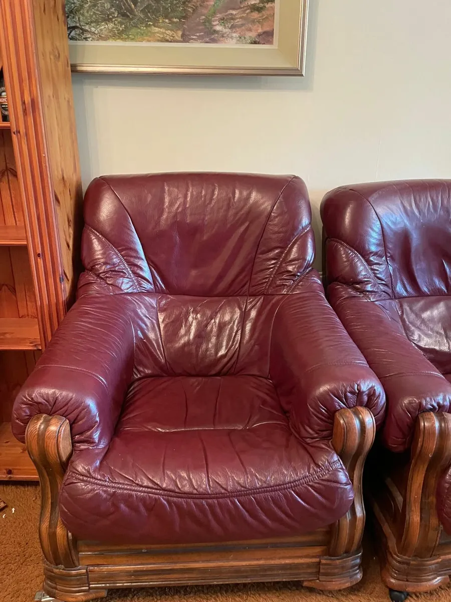 Pair of Vintage Burgundy Leather Armchairs with Wo - Image 3