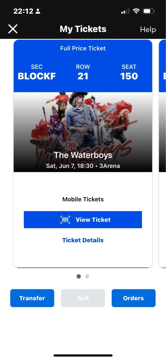 The Waterboys tickets x 2. Satr 7th June 3Arena - Image 1