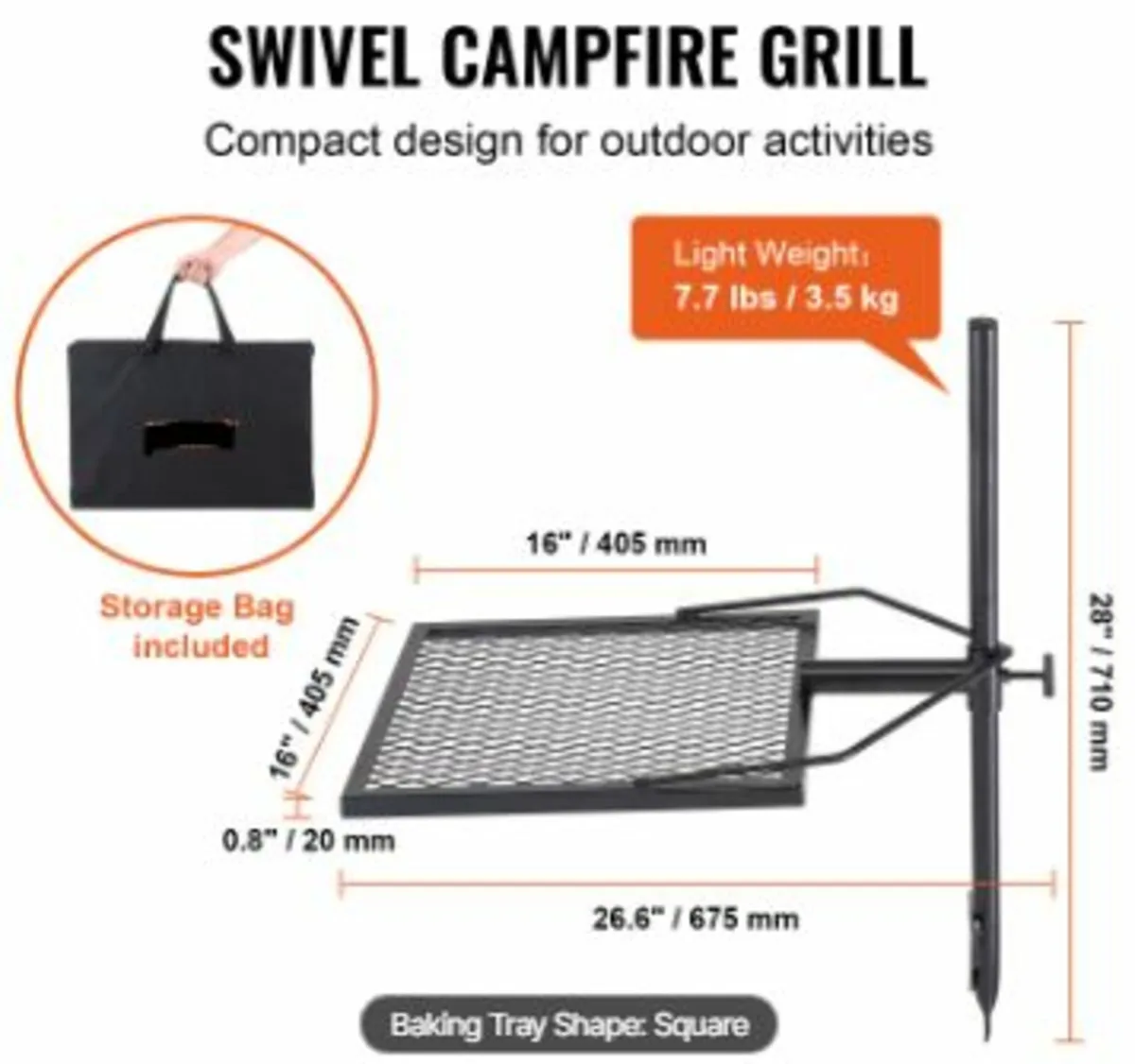Swivel Campfire Grill Heavy Duty Steel Open Fire - Image 2