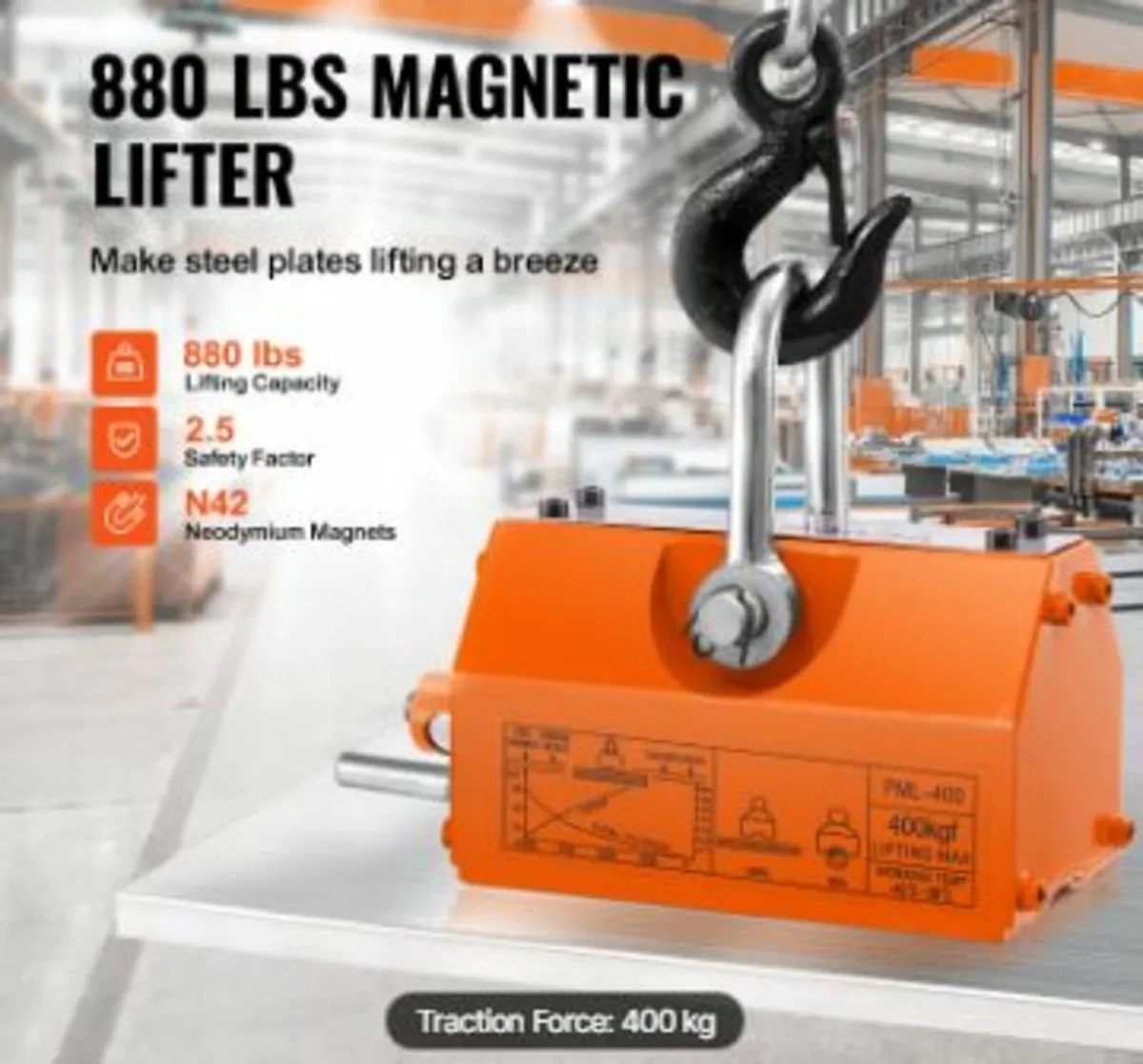 Magnetic Lifter, 880 lbs/400 kg Pulling - Image 2