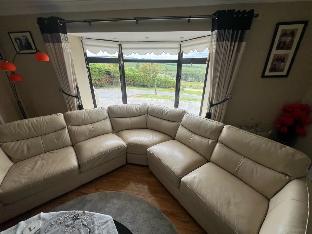 Leather couch - 3 piece corner - beige/cream - Image 2