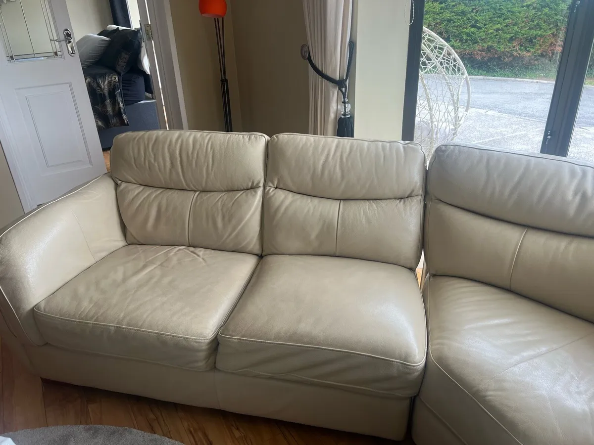 Leather couch - 3 piece corner - beige/cream - Image 3