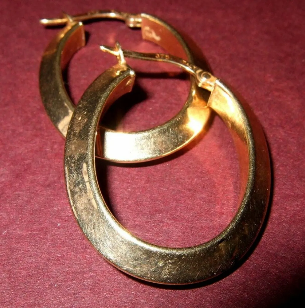 Vintage Hallmarked 9ct Gold Creole Hoops - Image 2