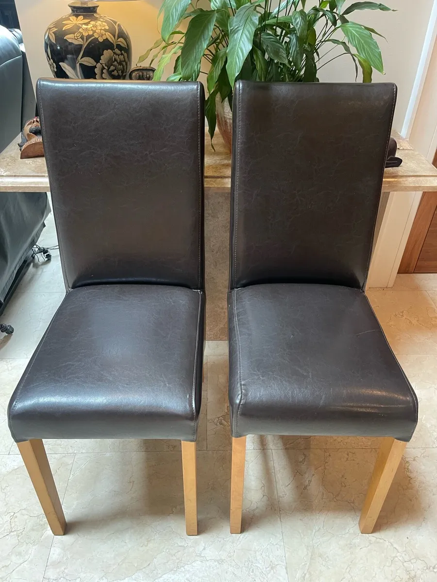 As New - 2 x Brown LeatherKitchen Dining Chairs - Image 1