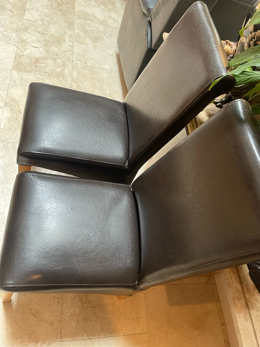 As New - 2 x Brown LeatherKitchen Dining Chairs - Image 2