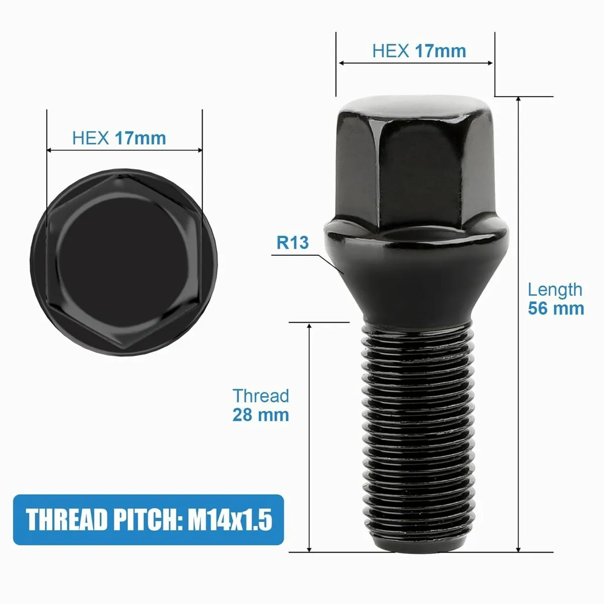 20pcs Tapered Seat Alloy Wheel Bolts | M14x1.5, 28 - Image 1