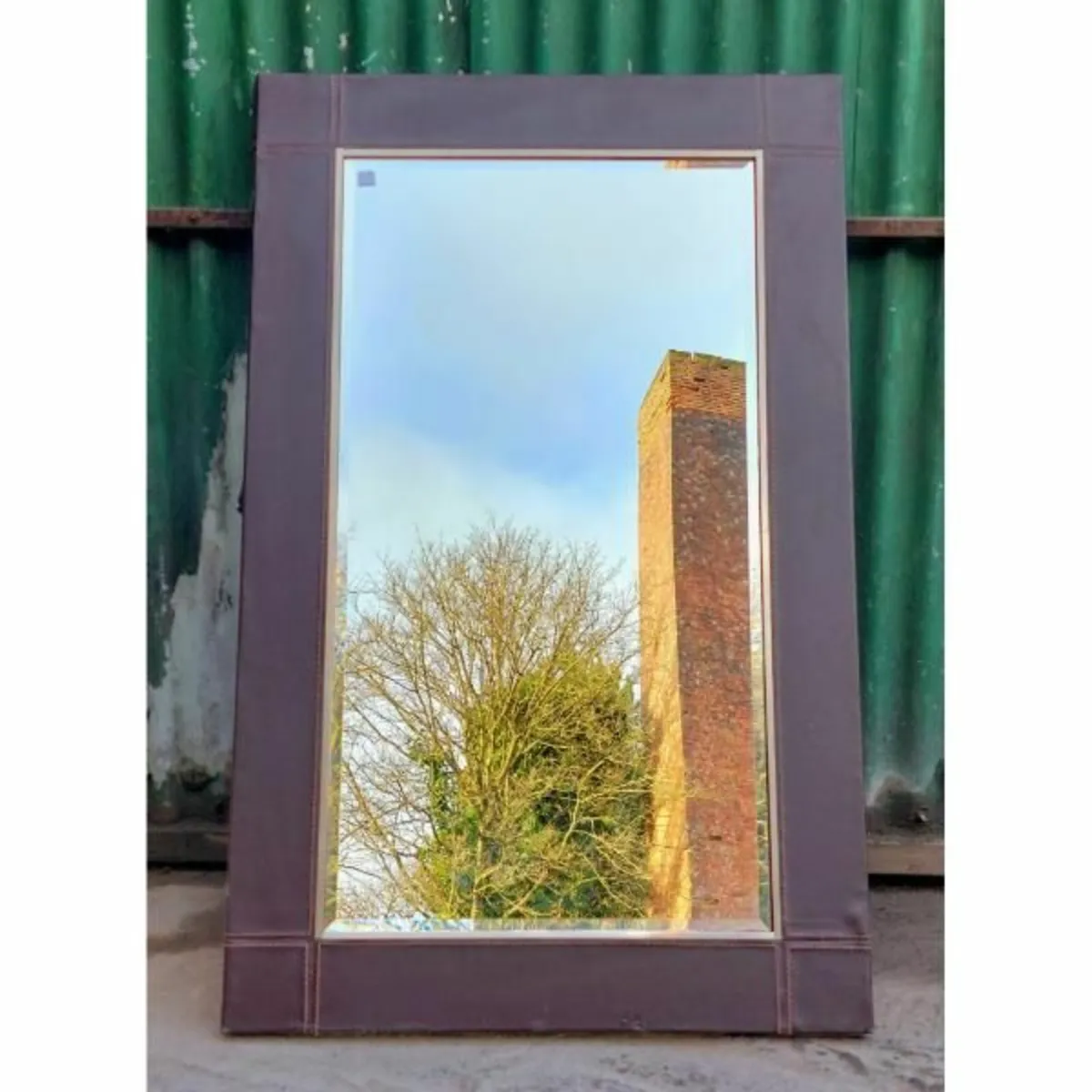 Mirror with Brown Faux Leather Covered Frame – KAS - Image 1