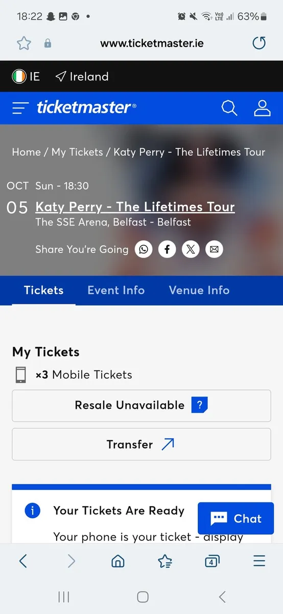 3 x Katy Perry Tickets 5/10/25