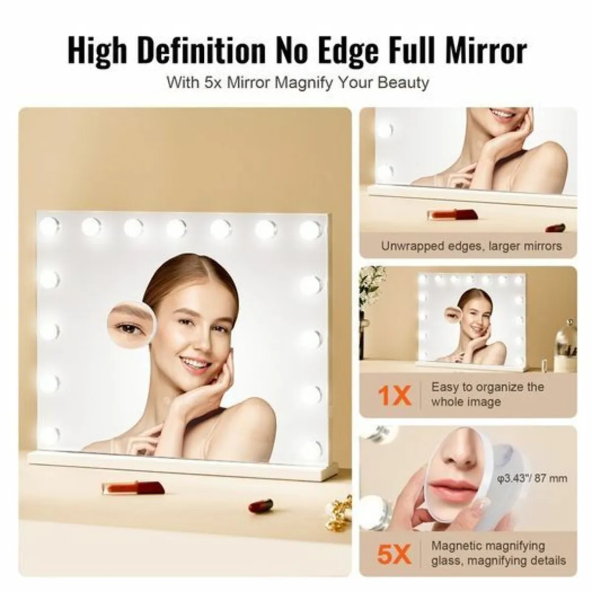 Hollywood Vanity Mirror With Lights w/ USB Desktop - Image 3
